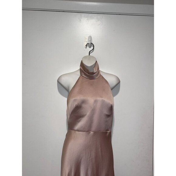 Jenny Yoo Blush Pink Satin Halter Neck Backless Women's Maxi Dress Size 6 gown - Picture 4 of 13
